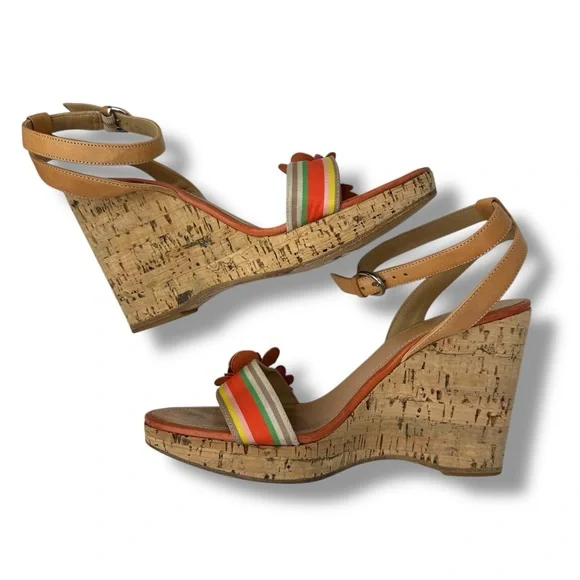 COACH Morgan Strappy Cork Wedges Heels Size 6.5 Floral Shoes - Picture 5 of 15